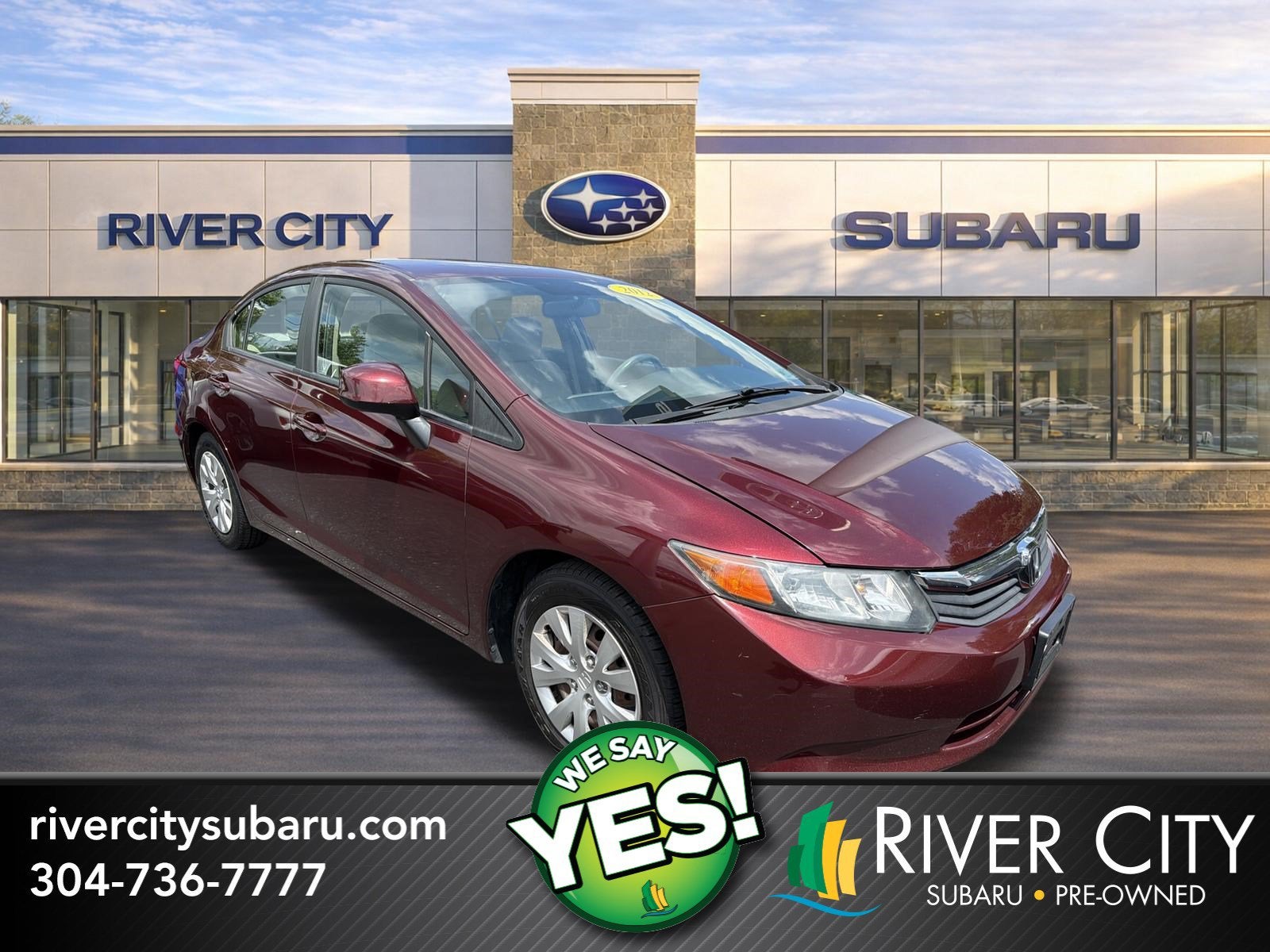 2012 Honda Civic Sdn LX in Red — front three-quarter view