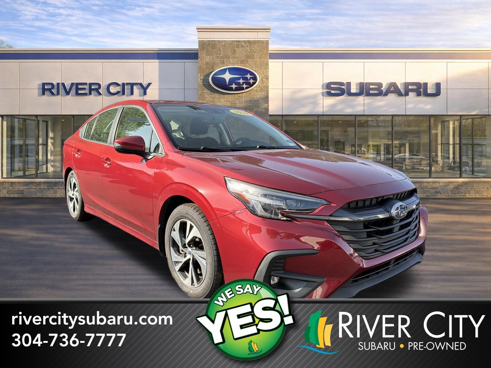 2024 Subaru Legacy Premium in Crimson Red Pearl — front three-quarter view