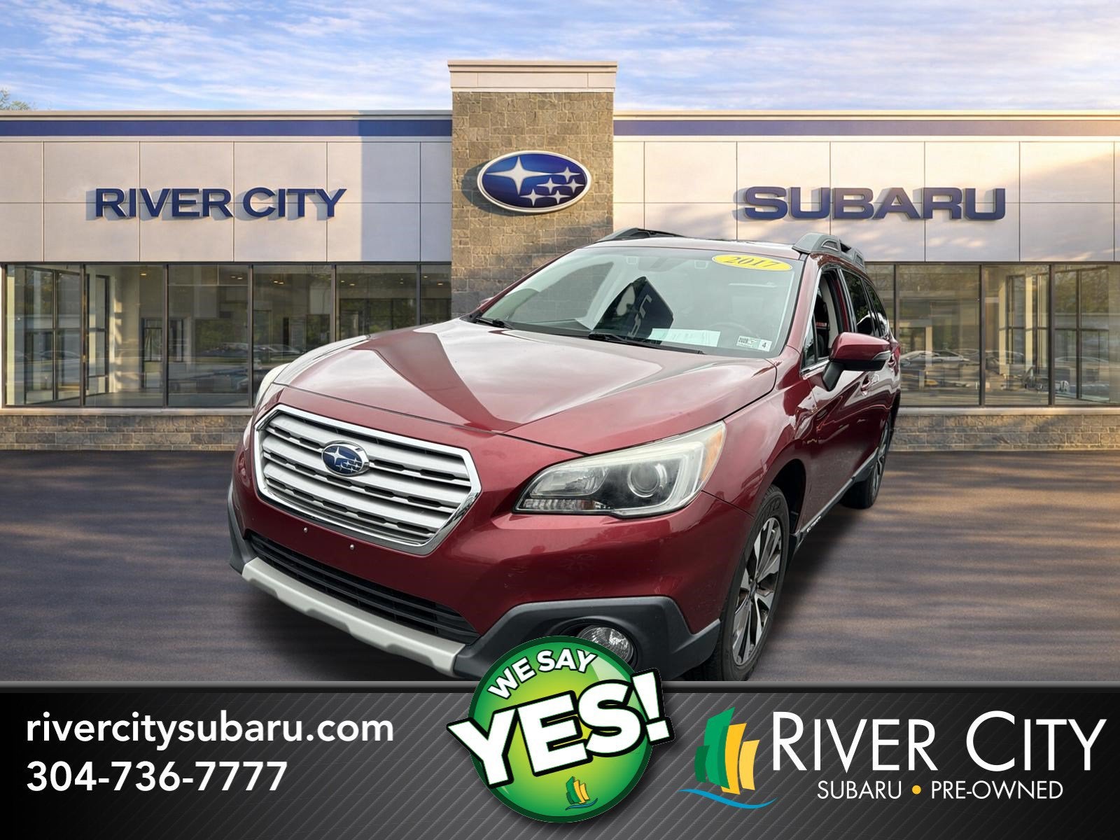 2017 Subaru Outback Limited in Venetian Red Pearl — front three-quarter view