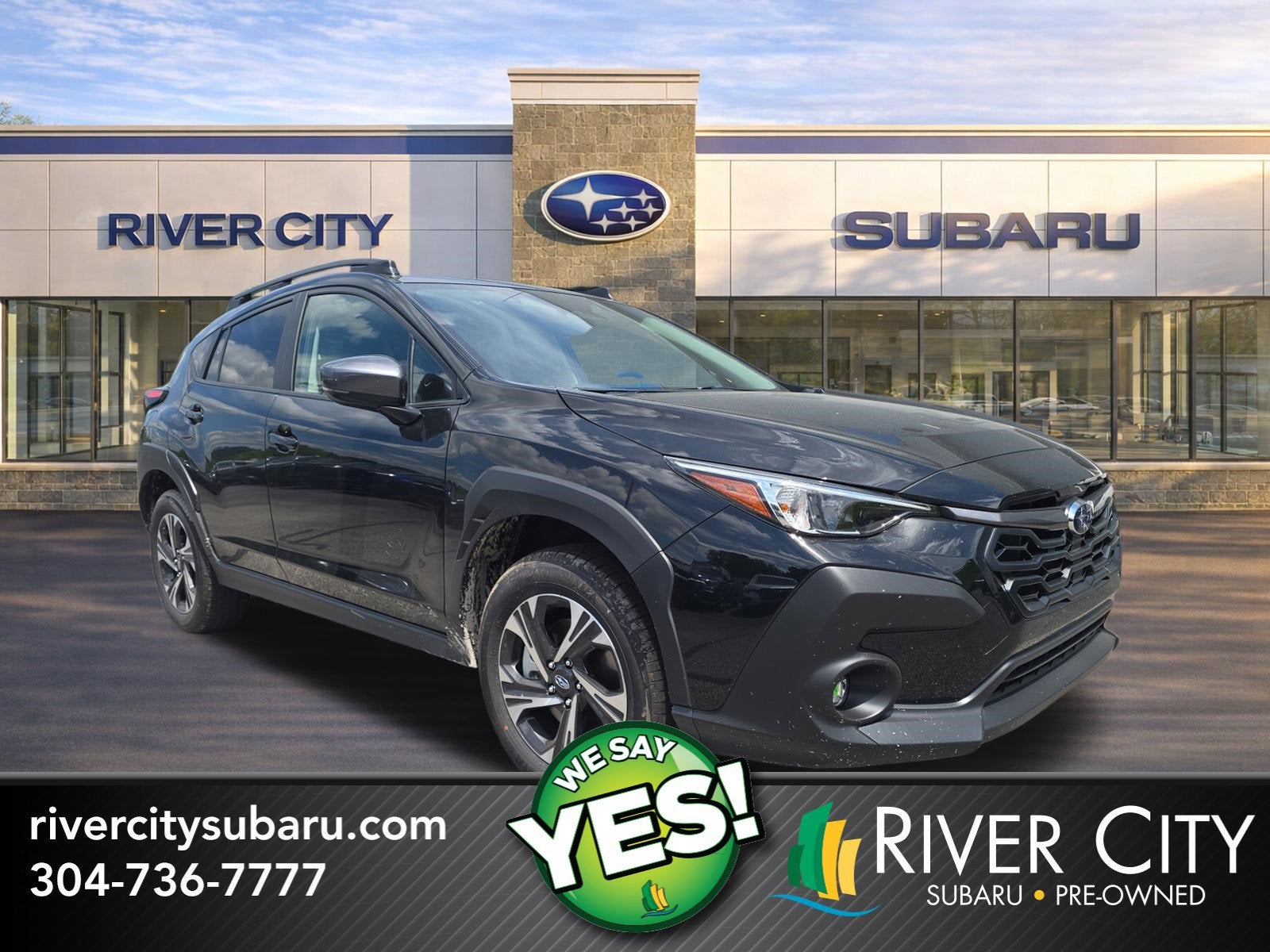 2026 Subaru CROSSTREK Premium in Crystal Black Silica — front three-quarter view