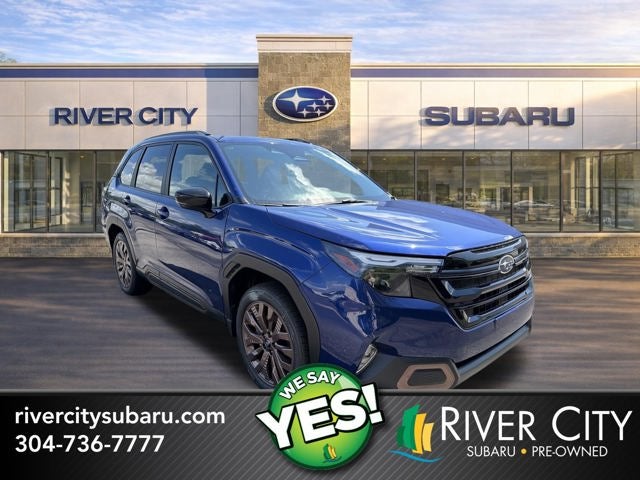2026 Subaru FORESTER Sport in Sapphire Blue Pearl — front three-quarter view