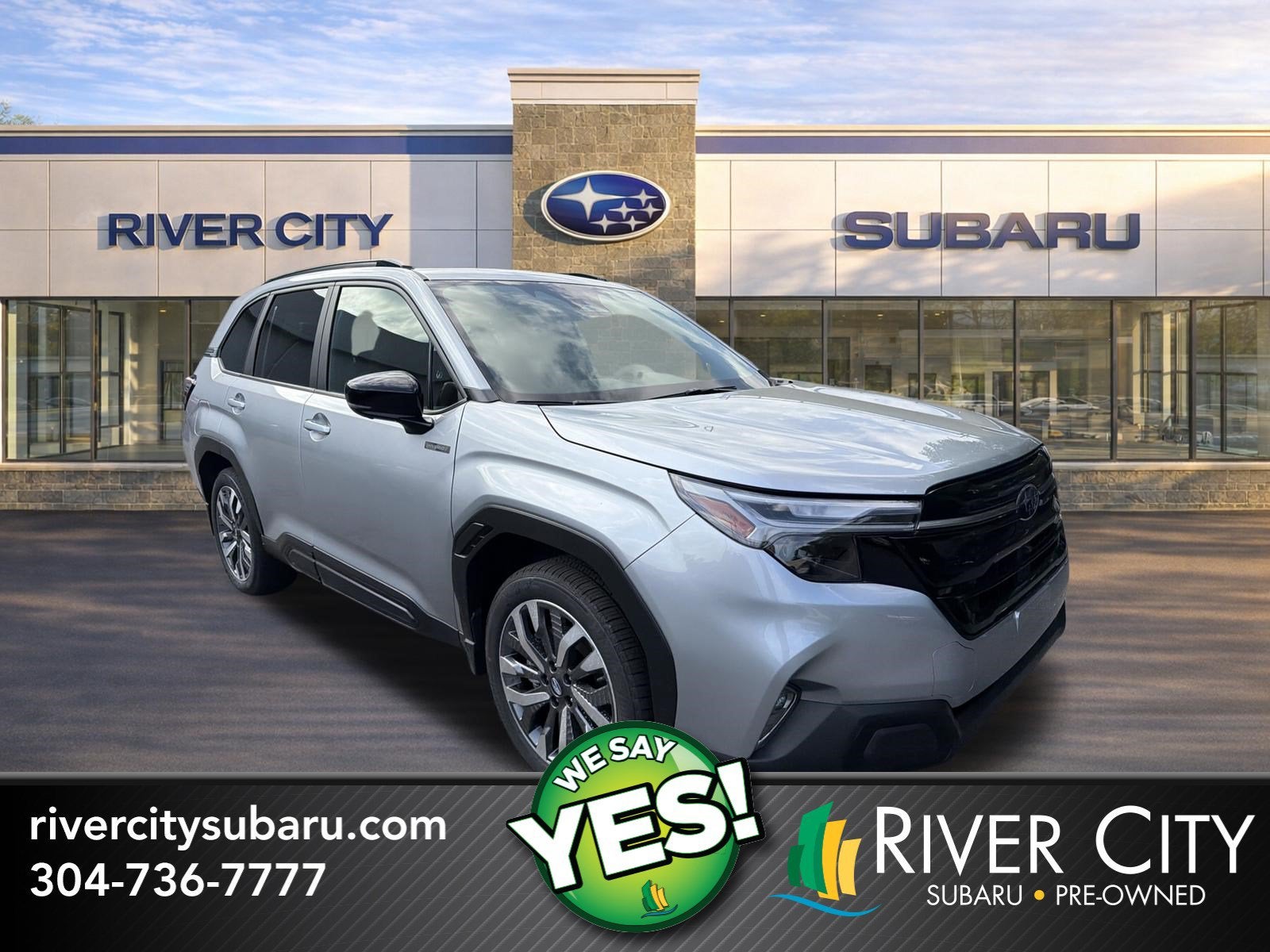2026 Subaru FORESTER Touring Hybrid in Ice Silver Metallic — front three-quarter view
