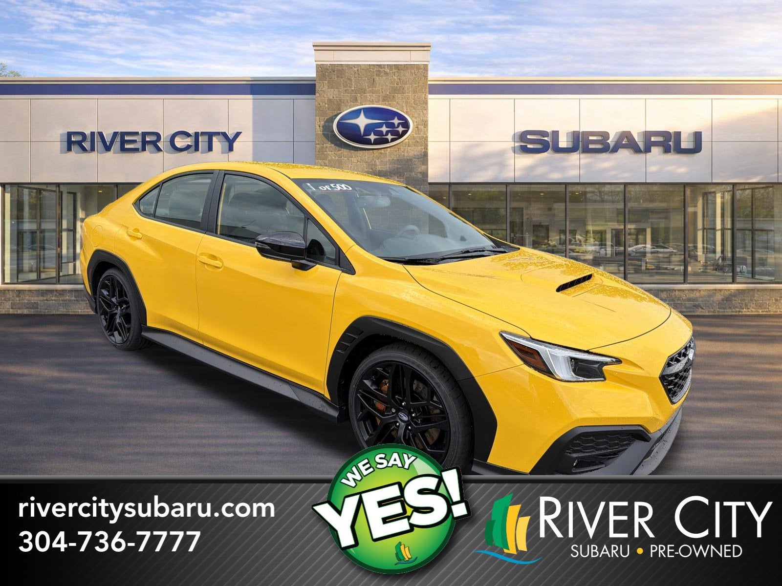 2026 Subaru WRX Series.Yellow in Sunrise Yellow — front three-quarter view