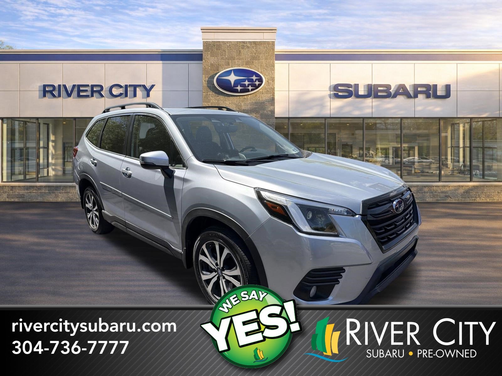 2023 Subaru Forester Limited in Ice Silver Metallic — front three-quarter view