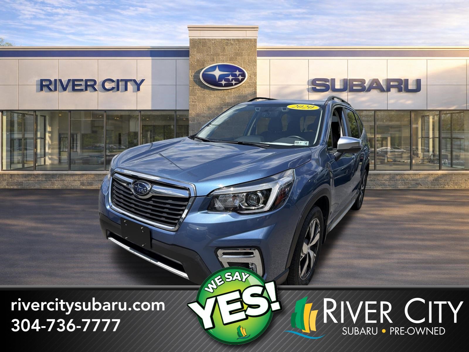 2020 Subaru Forester Touring in Horizon Blue Pearl — front three-quarter view
