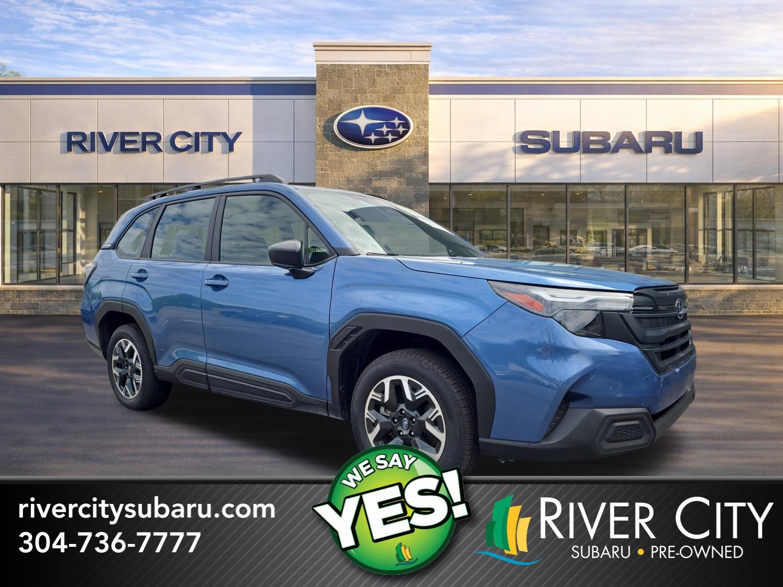 2025 Subaru Forester AWD in Horizon Blue Pearl — front three-quarter view