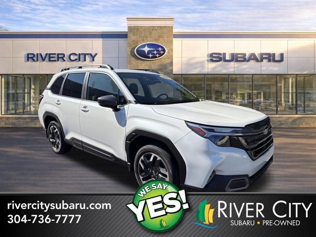 2025 Subaru Forester Limited in Crystal White Pearl — front three-quarter view