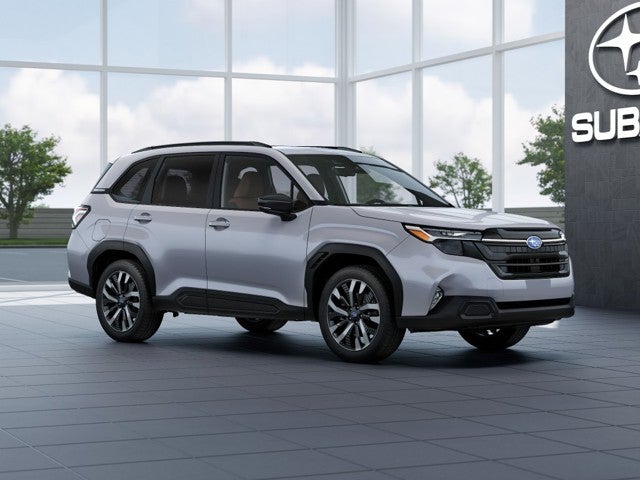 2026 Subaru FORESTER Touring in Ice Silver Metallic — front three-quarter view