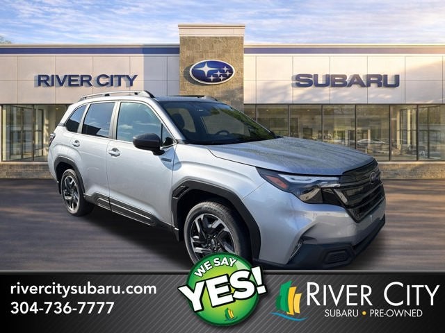 2026 Subaru FORESTER Premium Hybrid in Ice Silver Metallic — front three-quarter view